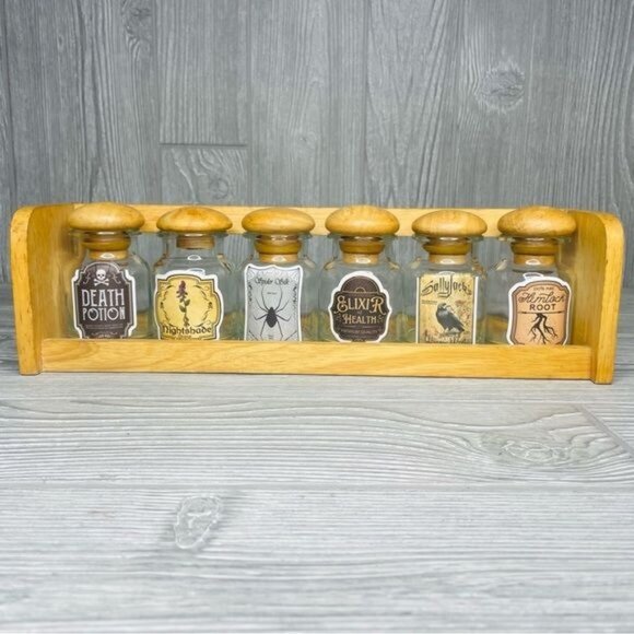 Handmade diy potion vintage spice rack / spice jars Halloween kitchen decoration - Picture 1 of 6